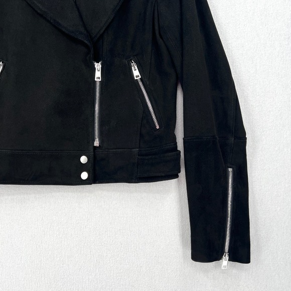 THEORY Suede Moto Jacket Womens Medium Black Downtown Biker Capsule Minimalist - Picture 6 of 13